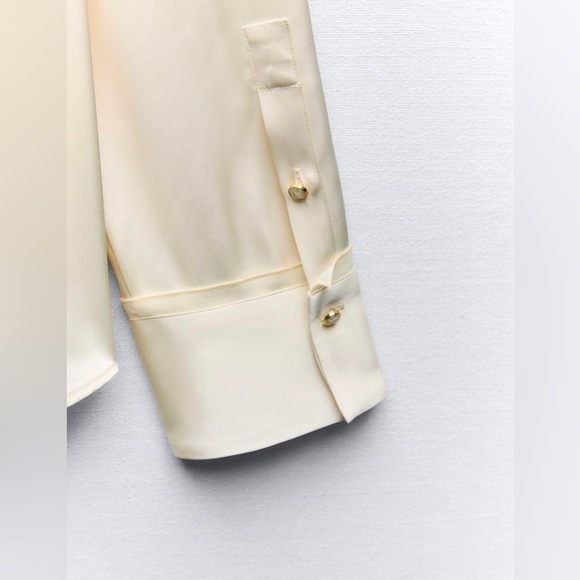 NWT Zara SET Cream Ecru Mixed Organza Satin Effect Blouse Skirt L XL - Picture 12 of 16